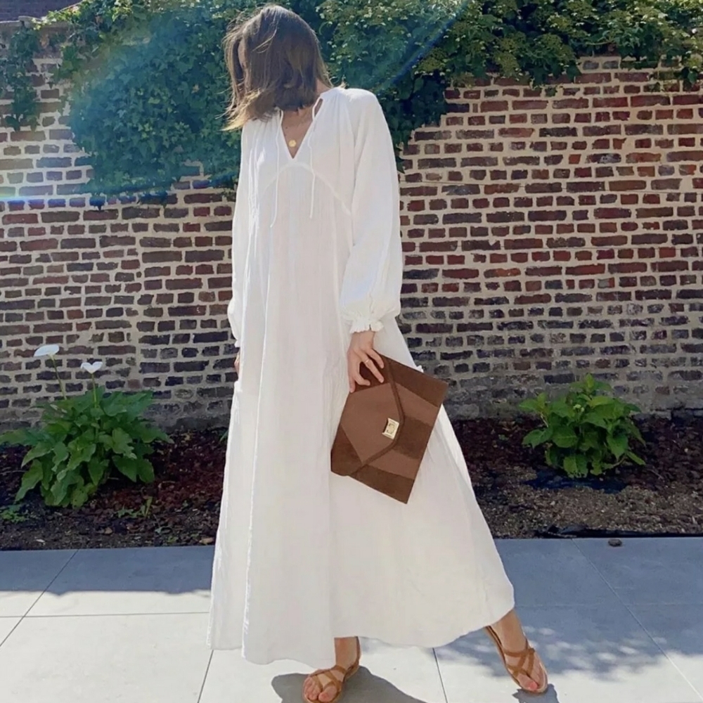 H&M White Cotton Kaftan Boho Dress